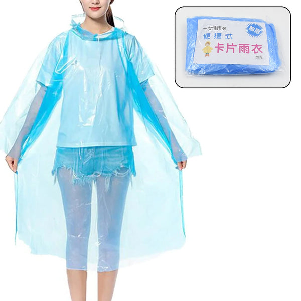 Compact plastic raincoat, pocket-sized and reusable