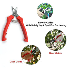 Stainless steel cutter for gardening, with non-slip handle and durable construction.