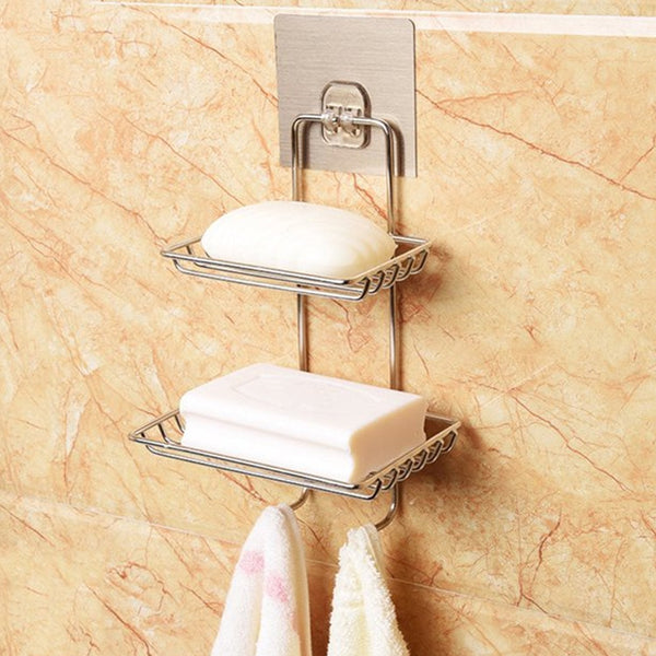 Soap rack with hooks for kitchen and bathroom