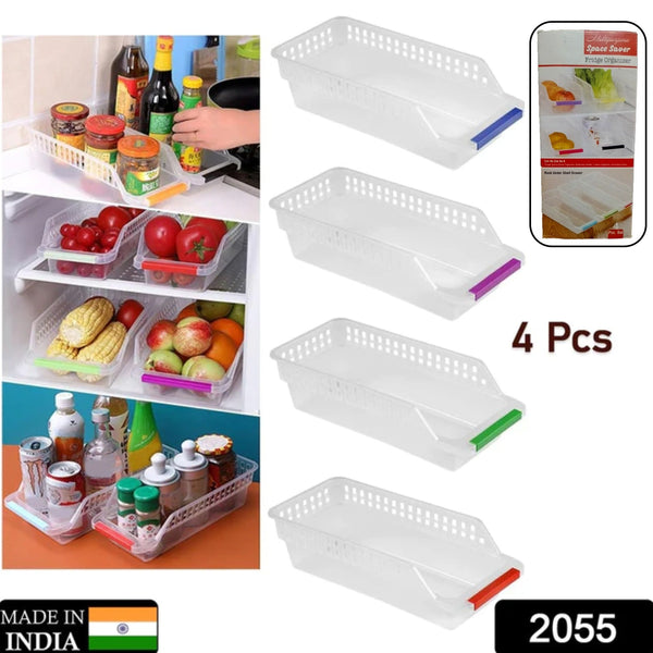 Plastic space-saving organizer basket rack, perfect for maximizing kitchen storage space.