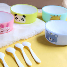 Plastic bowl set for children, includes cartoon spoons