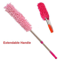 Extendable wall duster with a microfiber cleaning head.