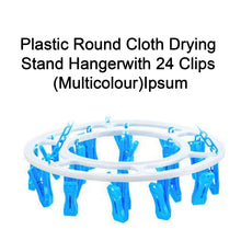 Space-saving round drying hanger with 24 plastic clips.