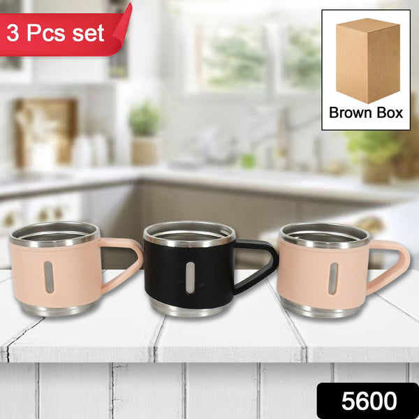 Stainless Steel Vacuum Coffee / Tea Cup, Tea Mug Hot Insulated Double Wall Stainless Steel, Coffee, and Milk Cup with Handle Easy To Carry: Coffee Cup (3 pc)