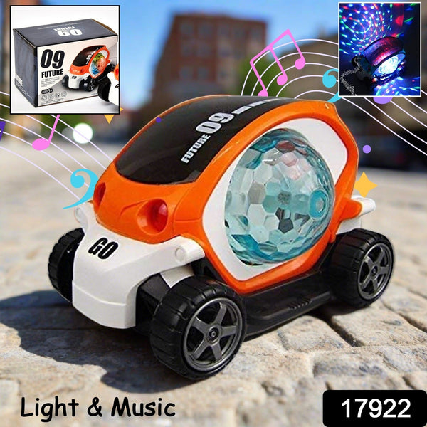 Plastic 360 Degree Rotating Stunt Car Toy for Kids - Bump and Go Action with 4D Lights and Music, Plastic Mini Car with Disco Ball (1 Pc / Battery Not Included)