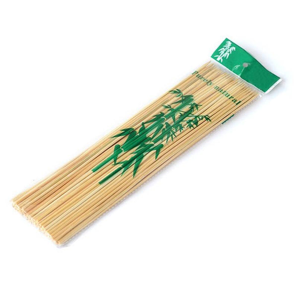 Bamboo skewers for BBQ with a natural wood finish.